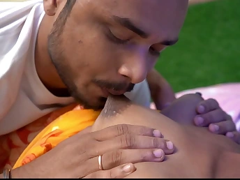 Desi honey gets her snatch smashed by her hubby's master while sharing his couch