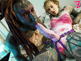Gonzo tattoo couple femdom with Anuskatzz and Lily