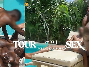 Mombasapornstar's big tits bounce as she gets pounded by a well-known black cock at a public pool