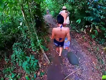 Sexy tattooed MILF Deny Barbie & Natzinha Morena get their tits increased by pussies banged in the woods